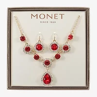 Monet Jewelry Gold Tone Y Necklace & Drop Earring Womens Glass Round 2-pc. Set