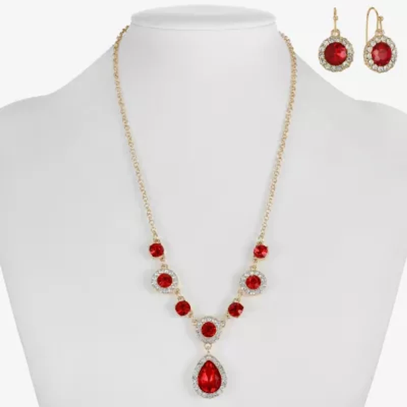 Monet Jewelry Gold Tone Y Necklace & Drop Earring Womens Glass Round 2-pc. Set