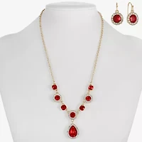 Monet Jewelry Gold Tone Y Necklace & Drop Earring Womens Glass Round 2-pc. Set