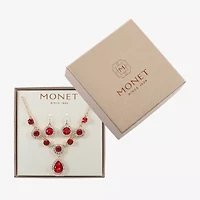 Monet Jewelry Gold Tone Y Necklace & Drop Earring Womens Glass Round 2-pc. Set
