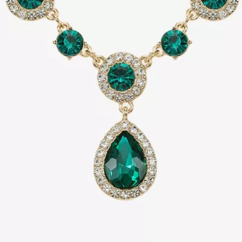 Monet Jewelry Gold Tone Y Necklace & Drop Earring Womens Glass Round 2-pc. Set