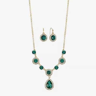 Monet Jewelry Gold Tone Y Necklace & Drop Earring Womens Glass Round 2-pc. Set