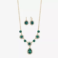 Monet Jewelry Gold Tone Y Necklace & Drop Earring Womens Glass Round 2-pc. Set