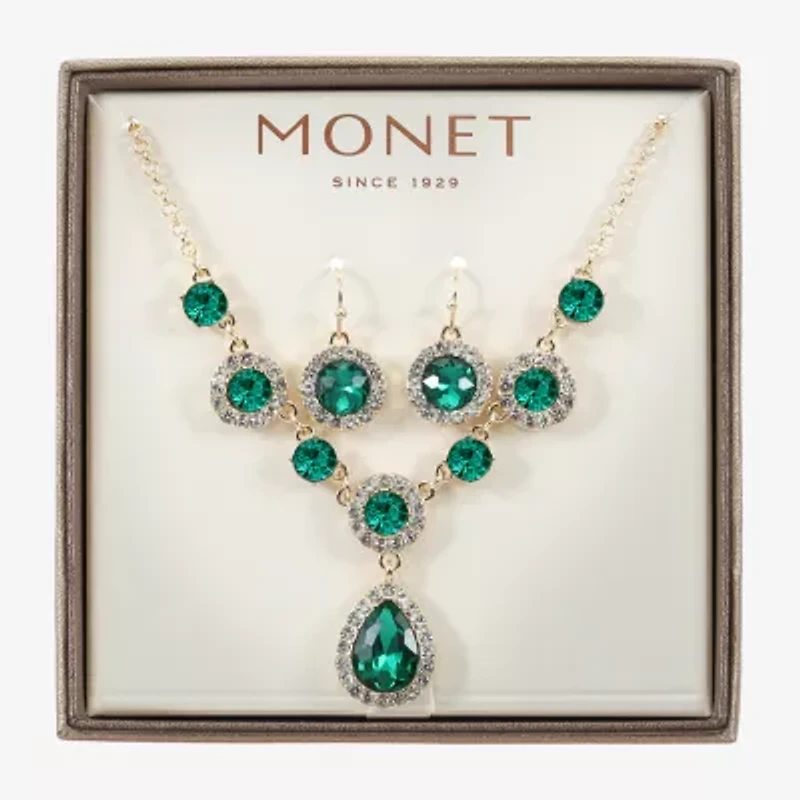 Monet Jewelry Gold Tone Y Necklace & Drop Earring Womens Glass Round 2-pc. Set