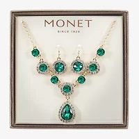 Monet Jewelry Gold Tone Y Necklace & Drop Earring Womens Glass Round 2-pc. Set