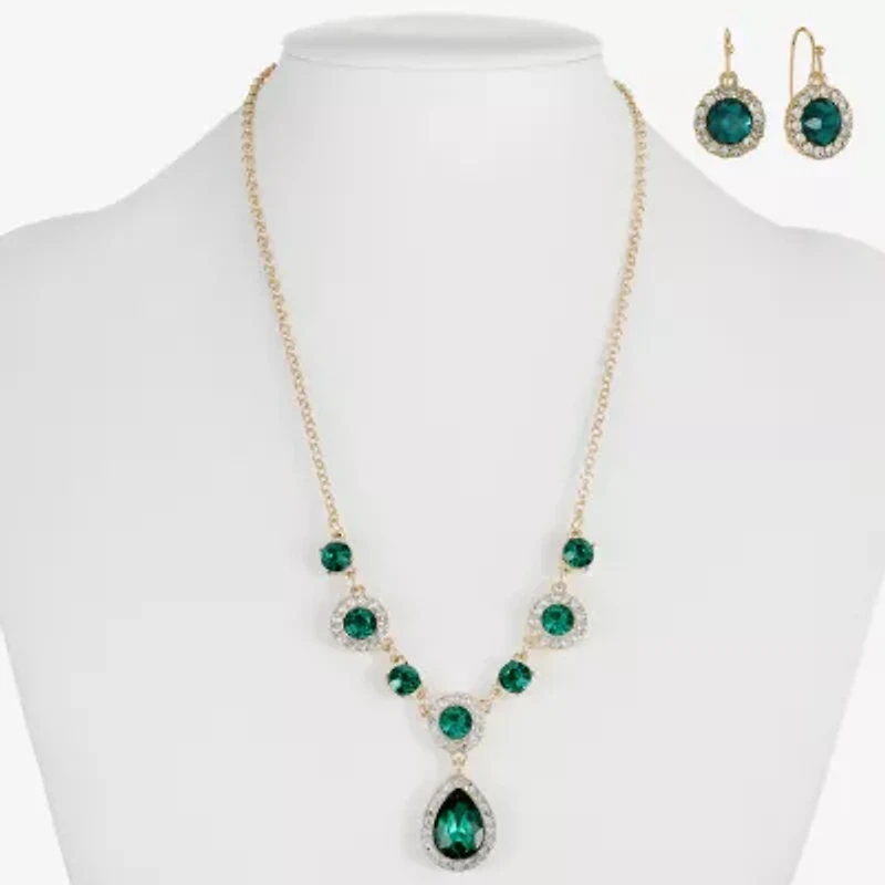 Monet Jewelry Gold Tone Y Necklace & Drop Earring Womens Glass Round 2-pc. Set