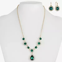 Monet Jewelry Gold Tone Y Necklace & Drop Earring Womens Glass Round 2-pc. Set