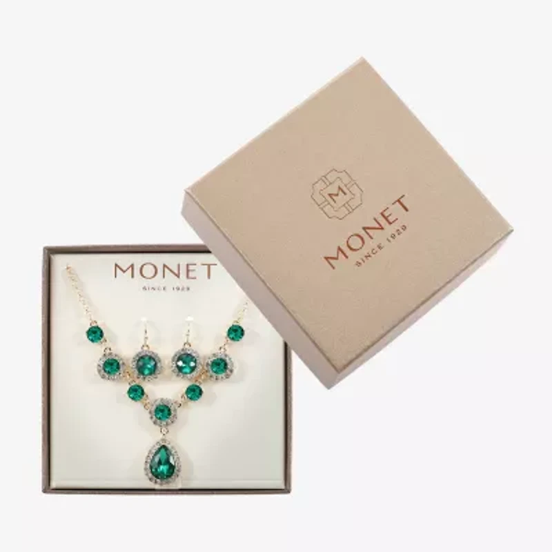 Monet Jewelry Gold Tone Y Necklace & Drop Earring Womens Glass Round 2-pc. Set