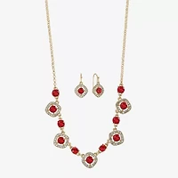 Monet Jewelry Gold Tone Collar Frontal Necklace & Drop Earring Womens Glass Cushion 2-pc. Jewelry Set