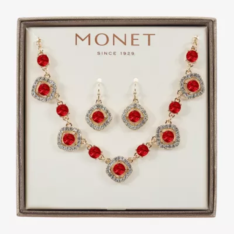 Monet Jewelry Gold Tone Collar Frontal Necklace & Drop Earring Womens Glass Cushion 2-pc. Jewelry Set