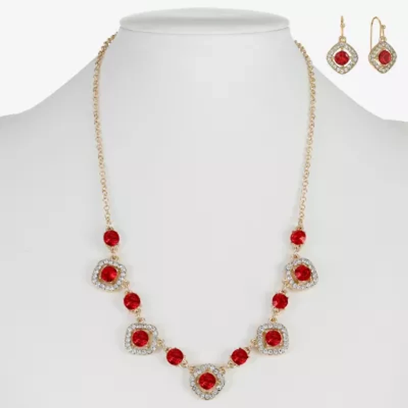 Monet Jewelry Gold Tone Collar Frontal Necklace & Drop Earring Womens Glass Cushion 2-pc. Jewelry Set