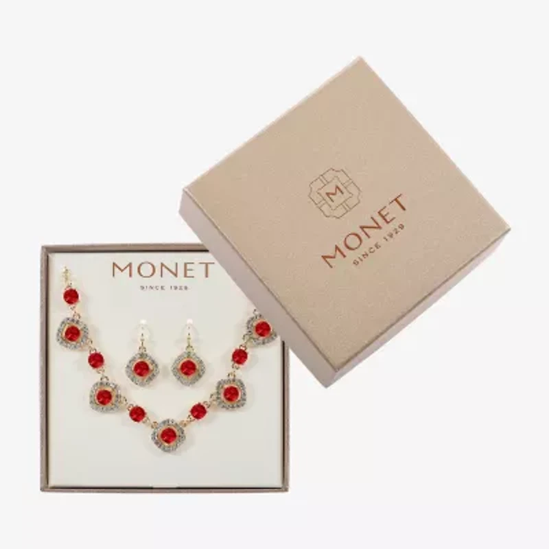 Monet Jewelry Gold Tone Collar Frontal Necklace & Drop Earring Womens Glass Cushion 2-pc. Jewelry Set