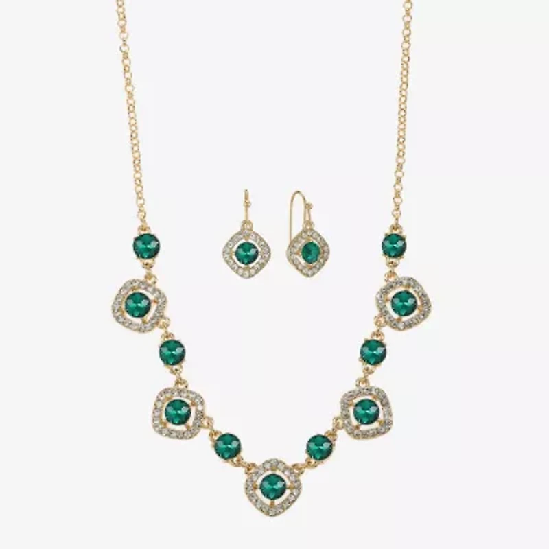Monet Jewelry Gold Tone Collar Frontal Necklace & Drop Earring Womens Glass Cushion 2-pc. Set