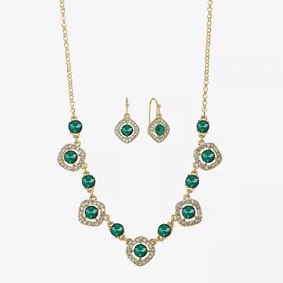 Monet Jewelry Gold Tone Collar Frontal Necklace & Drop Earring Womens Glass Cushion 2-pc. Set