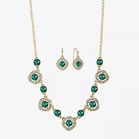 Monet Jewelry Gold Tone Collar Frontal Necklace & Drop Earring Womens Glass Cushion 2-pc. Set