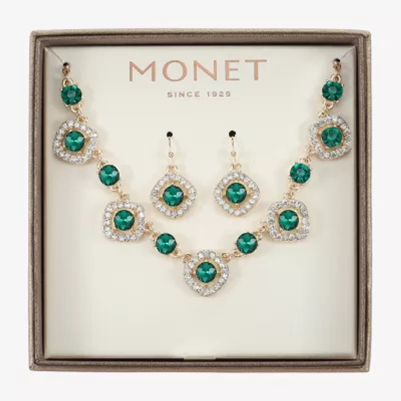 Monet Jewelry Gold Tone Collar Frontal Necklace & Drop Earring Womens Glass Cushion 2-pc. Set