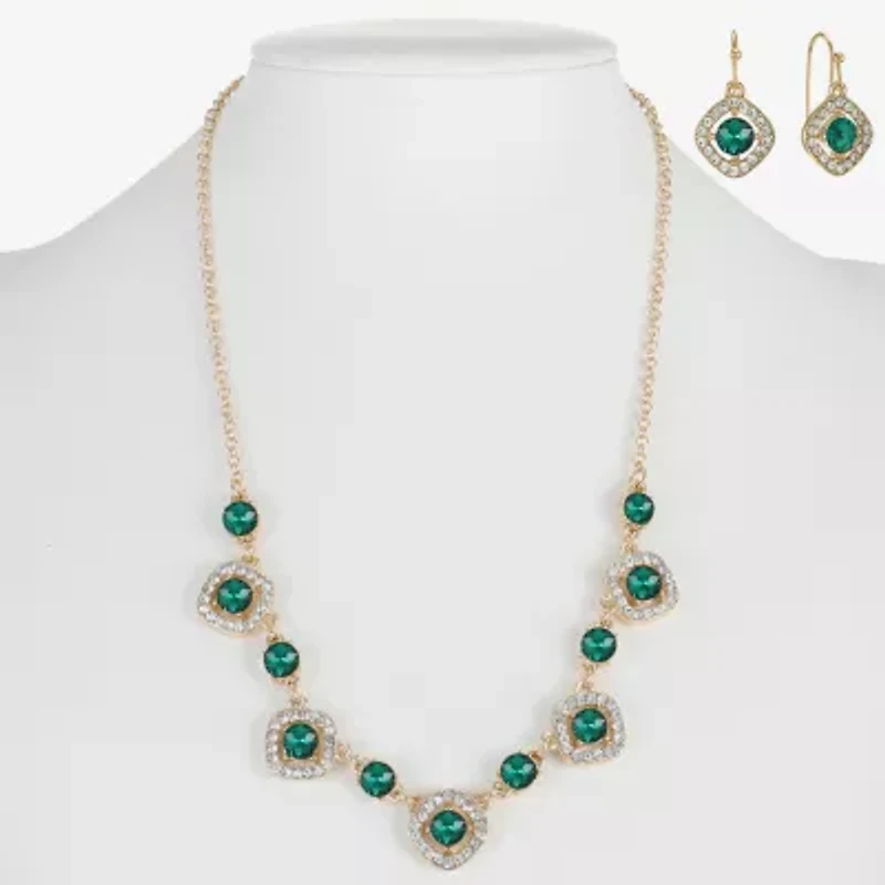 Monet Jewelry Gold Tone Collar Frontal Necklace & Drop Earring Womens Glass Cushion 2-pc. Set