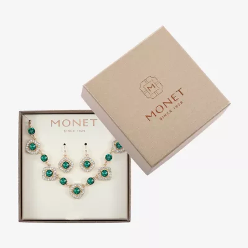 Monet Jewelry Gold Tone Collar Frontal Necklace & Drop Earring Womens Glass Cushion 2-pc. Set