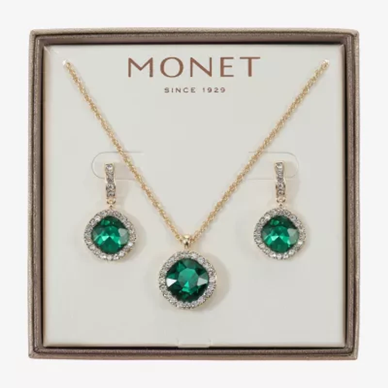 Monet Jewelry Pendant Necklace & Drop Earring Womens Glass Cushion 2-pc. Set