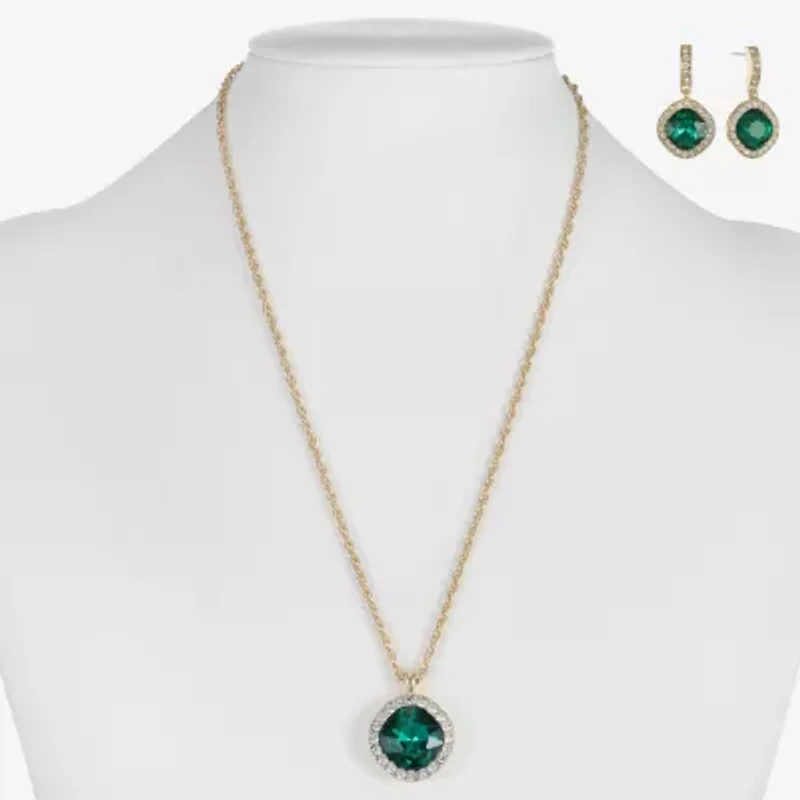 Monet Jewelry Pendant Necklace & Drop Earring Womens Glass Cushion 2-pc. Set