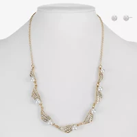 Monet Jewelry Gold Tone Collar Frontal Twist Necklace & Drop Earring Womens Glass Simulated Pearl Round 2-pc. Jewelry Set