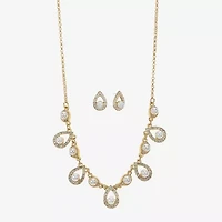 Monet Jewelry Gold Tone Collar Frontal Necklace & Drop Earring Womens Glass Simulated Pearl 2-pc. Jewelry Set
