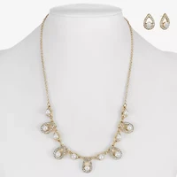 Monet Jewelry Gold Tone Collar Frontal Necklace & Drop Earring Womens Glass Simulated Pearl 2-pc. Jewelry Set