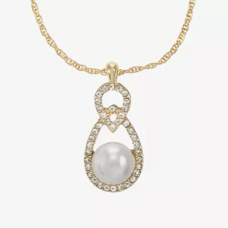 Monet Jewelry Gold Tone Pendant Necklace & Drop Earring Womens Glass Simulated Pearl 2-pc. Jewelry Set