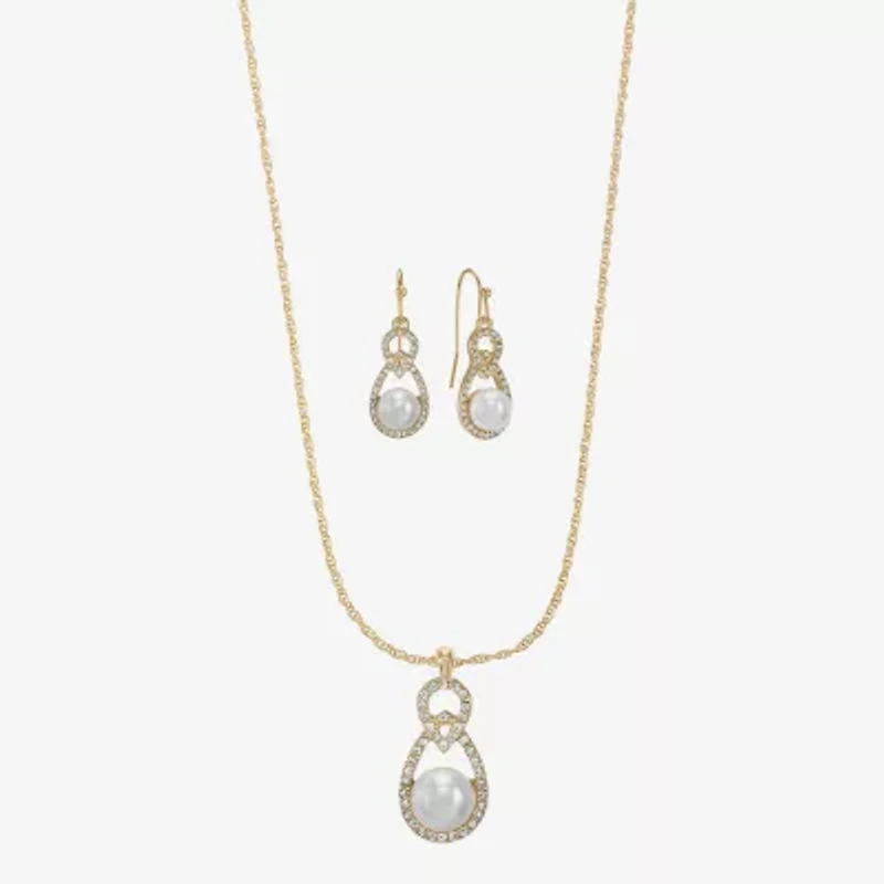 Monet Jewelry Gold Tone Pendant Necklace & Drop Earring Womens Glass Simulated Pearl 2-pc. Jewelry Set