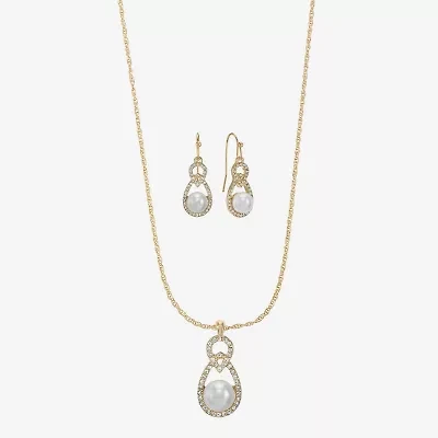 Monet Jewelry Gold Tone Pendant Necklace & Drop Earring Womens Glass Simulated Pearl 2-pc. Jewelry Set
