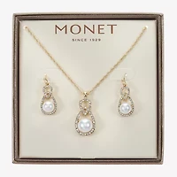 Monet Jewelry Gold Tone Pendant Necklace & Drop Earring Womens Glass Simulated Pearl 2-pc. Jewelry Set