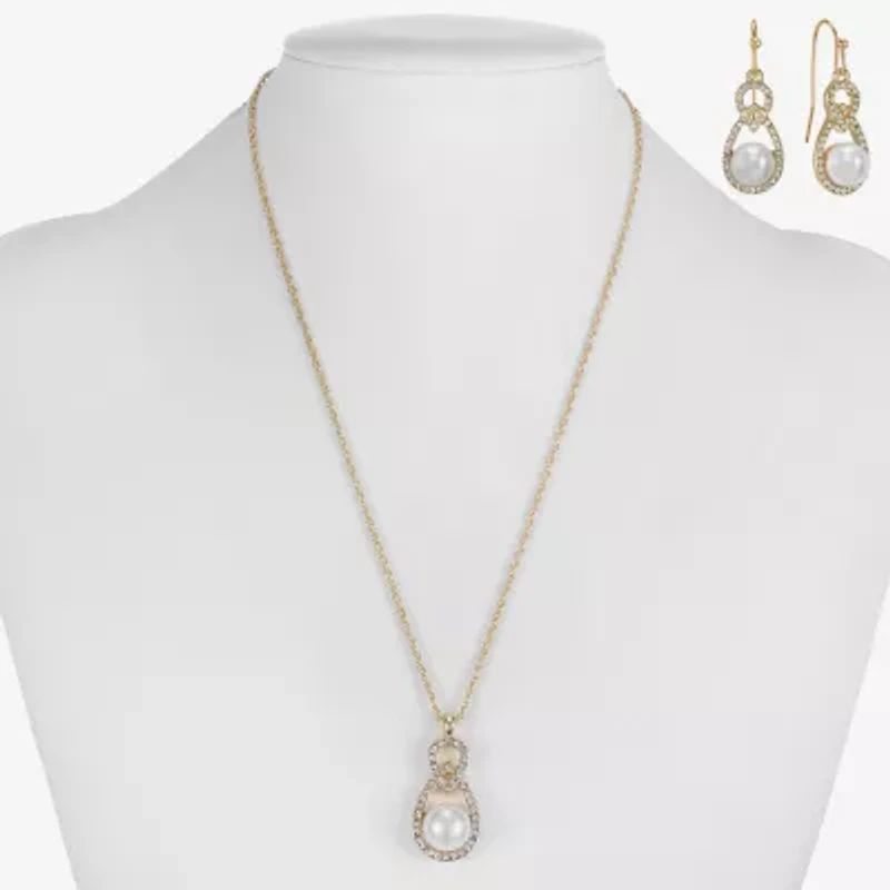 Monet Jewelry Gold Tone Pendant Necklace & Drop Earring Womens Glass Simulated Pearl 2-pc. Jewelry Set