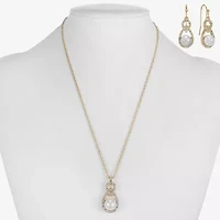 Monet Jewelry Gold Tone Pendant Necklace & Drop Earring Womens Glass Simulated Pearl 2-pc. Jewelry Set