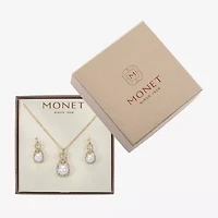 Monet Jewelry Gold Tone Pendant Necklace & Drop Earring Womens Glass Simulated Pearl 2-pc. Jewelry Set