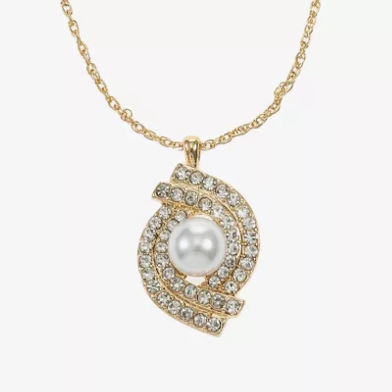 Monet Jewelry Gold Tone Pendant Twist Necklace & Stud Earring Womens Glass Simulated Pearl 2-pc. Jewelry Set