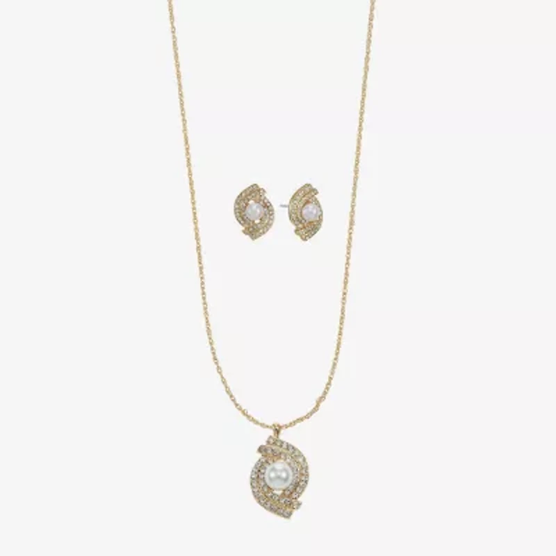 Monet Jewelry Gold Tone Pendant Twist Necklace & Stud Earring Womens Glass Simulated Pearl 2-pc. Jewelry Set