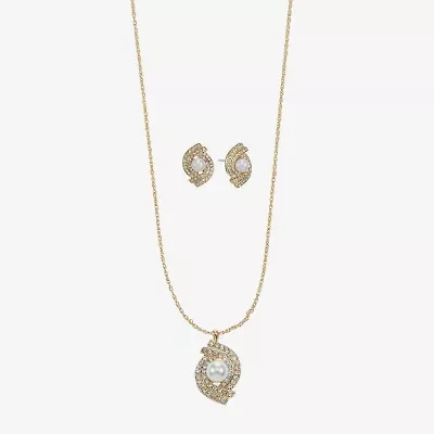 Monet Jewelry Gold Tone Pendant Twist Necklace & Stud Earring Womens Glass Simulated Pearl 2-pc. Jewelry Set