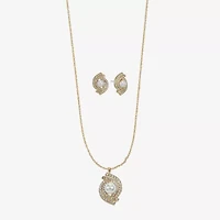 Monet Jewelry Gold Tone Pendant Twist Necklace & Stud Earring Womens Glass Simulated Pearl 2-pc. Jewelry Set