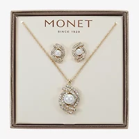 Monet Jewelry Gold Tone Pendant Twist Necklace & Stud Earring Womens Glass Simulated Pearl 2-pc. Jewelry Set