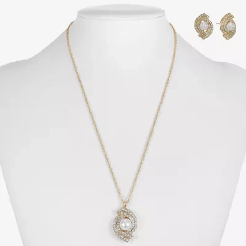 Monet Jewelry Gold Tone Pendant Twist Necklace & Stud Earring Womens Glass Simulated Pearl 2-pc. Jewelry Set