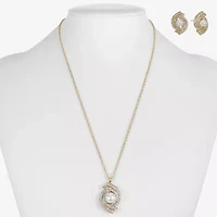 Monet Jewelry Gold Tone Pendant Twist Necklace & Stud Earring Womens Glass Simulated Pearl 2-pc. Jewelry Set