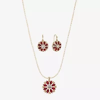 Monet Jewelry Gold Tone Pendant Necklace & Drop Earring Womens Red Glass Flower Round 2-pc. Jewelry Set