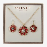 Monet Jewelry Gold Tone Pendant Necklace & Drop Earring Womens Red Glass Flower Round 2-pc. Jewelry Set