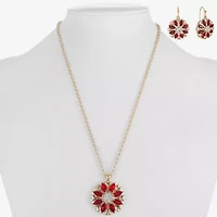 Monet Jewelry Gold Tone Pendant Necklace & Drop Earring Womens Red Glass Flower Round 2-pc. Jewelry Set