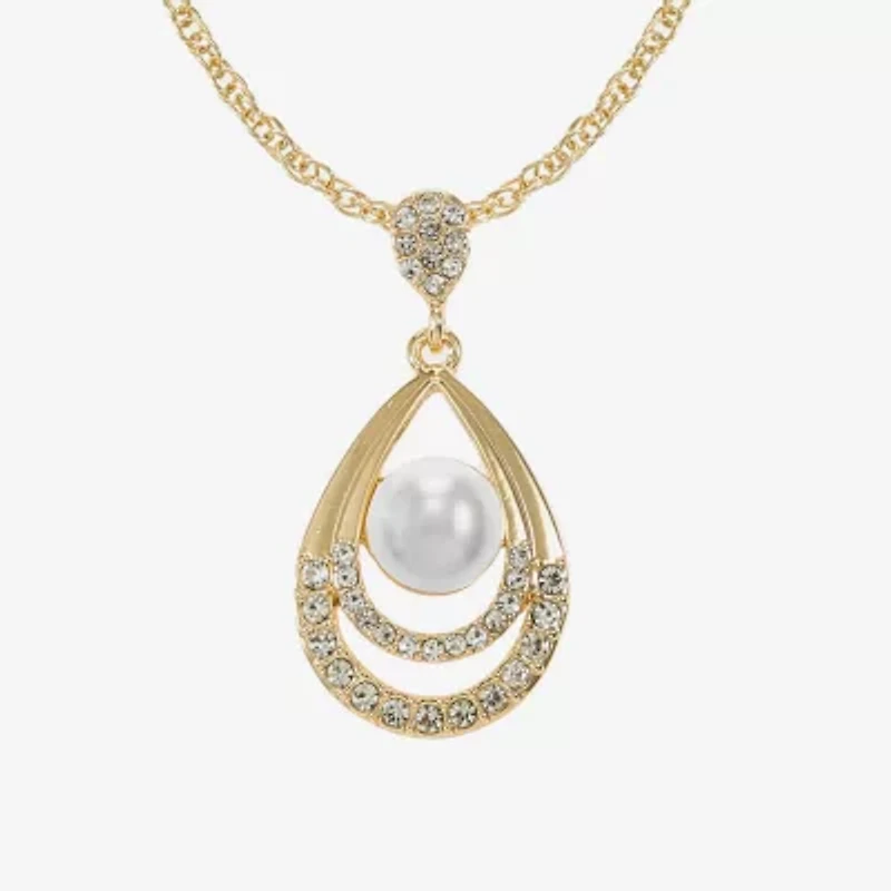 Monet Jewelry Gold Tone Pendant Necklace & Drop Earring Womens Glass Simulated Pearl 2-pc. Jewelry Set