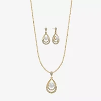 Monet Jewelry Gold Tone Pendant Necklace & Drop Earring Womens Glass Simulated Pearl 2-pc. Jewelry Set