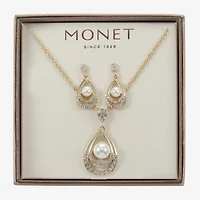 Monet Jewelry Gold Tone Pendant Necklace & Drop Earring Womens Glass Simulated Pearl 2-pc. Jewelry Set