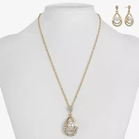 Monet Jewelry Gold Tone Pendant Necklace & Drop Earring Womens Glass Simulated Pearl 2-pc. Jewelry Set