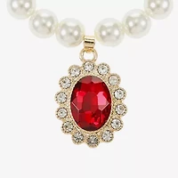 Monet Jewelry Gold Tone Pendant Necklace & Stud Earring Womens Red Glass Simulated Pearl Oval 2-pc. Jewelry Set