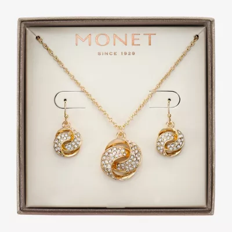 Monet Jewelry Gold Tone Pendant Necklace & Drop Earring Womens Glass Round 2-pc. Jewelry Set